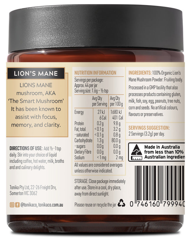 Tonika Adaptogenic Lions Mane Mushroom Powder - The Creator (70g) (90g)