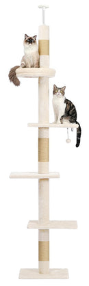 Zoomies Cat Tower 5 Tier Floor Standing Cat Tree - Adjustable Height (240-260cm) - Beige