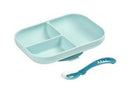 Beaba: Silicone Suction Divided Plate & Spoon - Blue