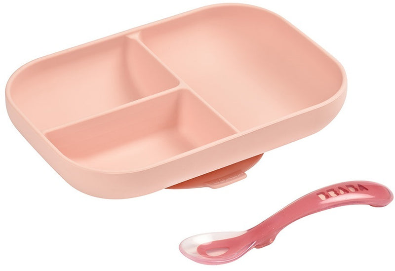 Beaba: Silicone Suction Divided Plate & Spoon - Pink