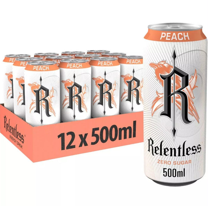 Relentless Zero Energy Drink Can Peach - 500ml (12 Pack)