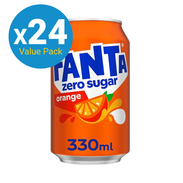 Fanta Zero Orange Soft Drink Can - 330ml (24 Pack)