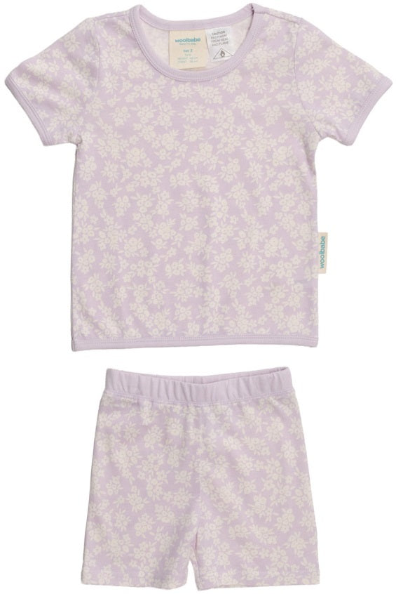 Woolbabe: Merino/Organic Cotton Summer Pyjamas - Mauve Manuka (1 Year)