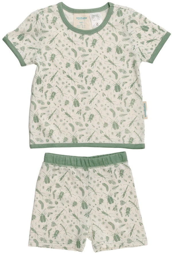 Woolbabe: Merino/Organic Cotton Summer Pyjamas - Sage Bugs (2 Years)