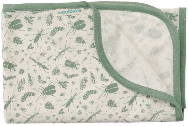 Woolbabe: Merino/Organic Cotton Swaddle/Blanket - Sage Bugs