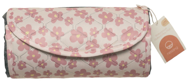 Nestling: Medium Waterproof Quilted Play Mat - Pink Ditsy (100cm)