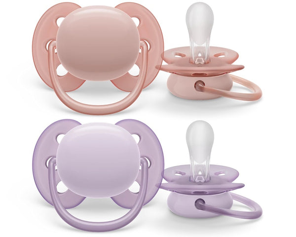 Avent: Ultra Soft Soother - Plain Pink/Purple 0-6m (2 Pack)