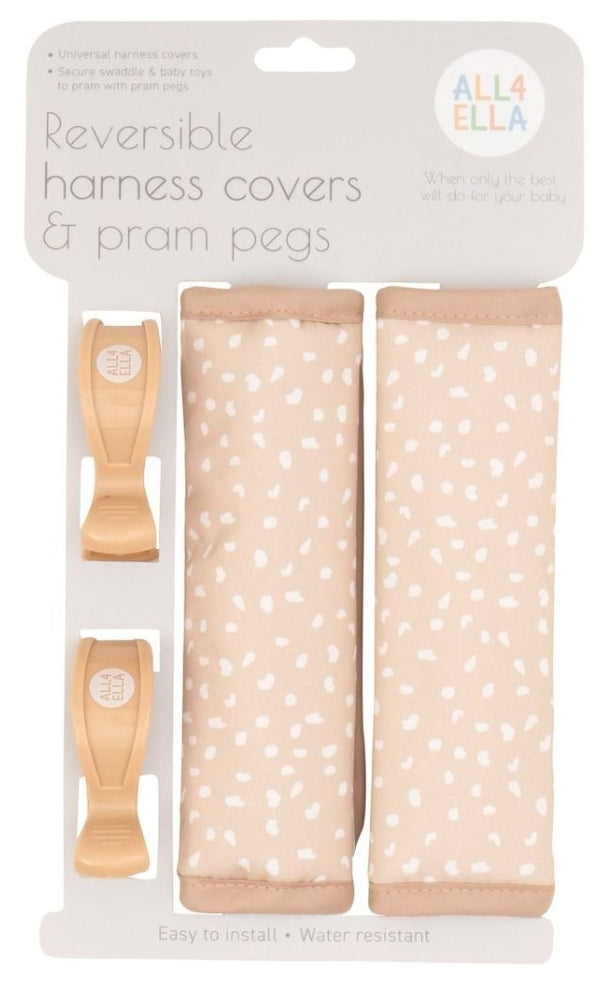 All4Ella: Harness Covers & Pram Pegs - Beige Dots