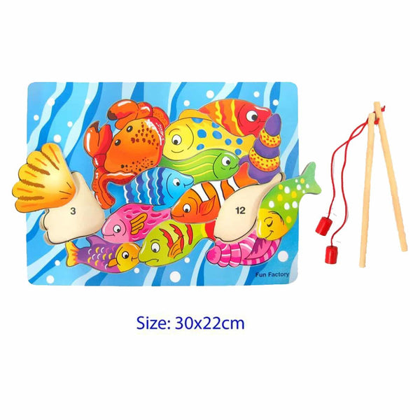 Fun Factory: Wooden Magnetic Fishing Puzzle With Fishing Rods