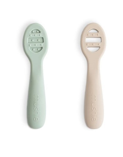 Mushie: First Feeding Baby Spoons - Cambridge Blue / Shifting Sand (2 Pack)