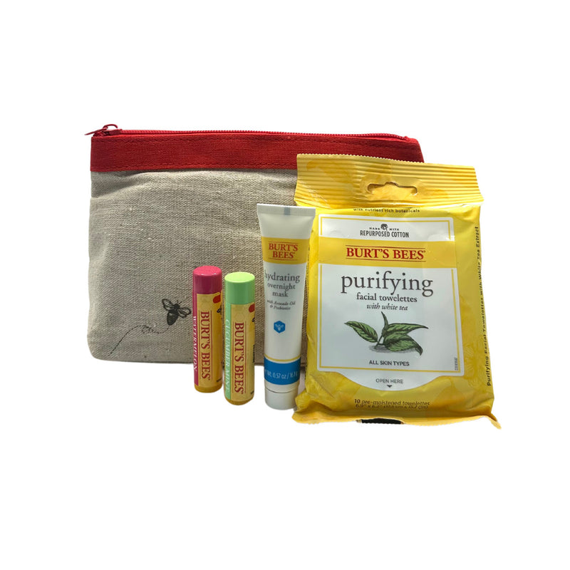 Burt's Bees: Hydration Station Travel Gift Bag Lip Balms x2 Mask & Cleansing Wipes