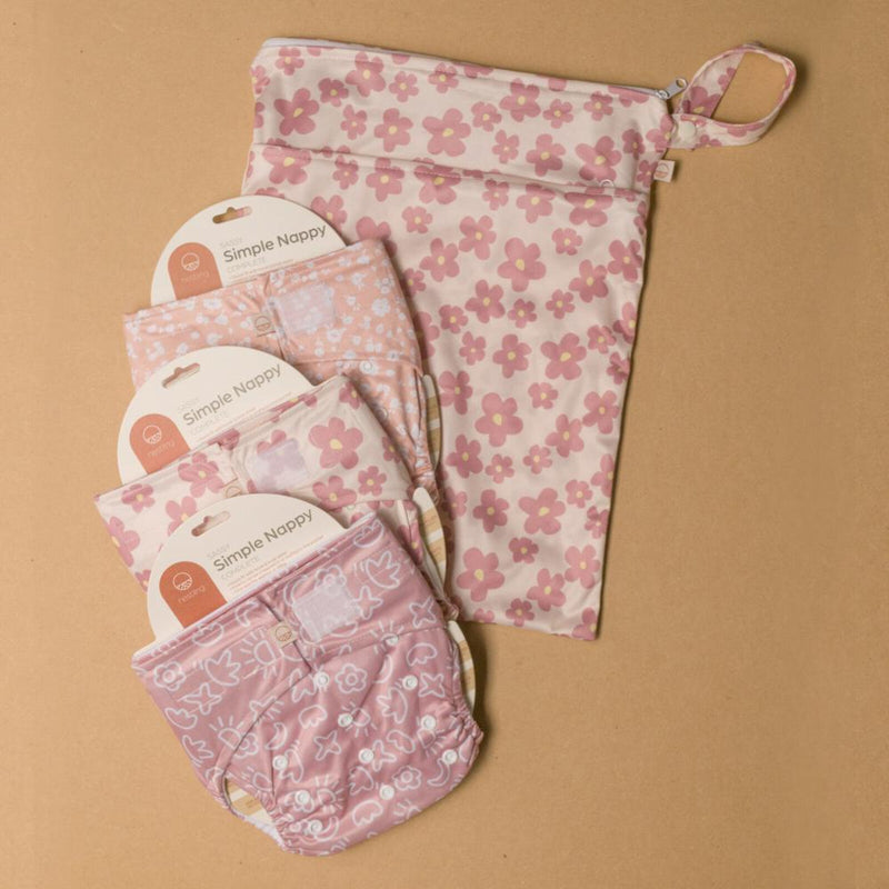 Nestling: SIMPLE Complete Nappy - Pink Ditsy (One Size)