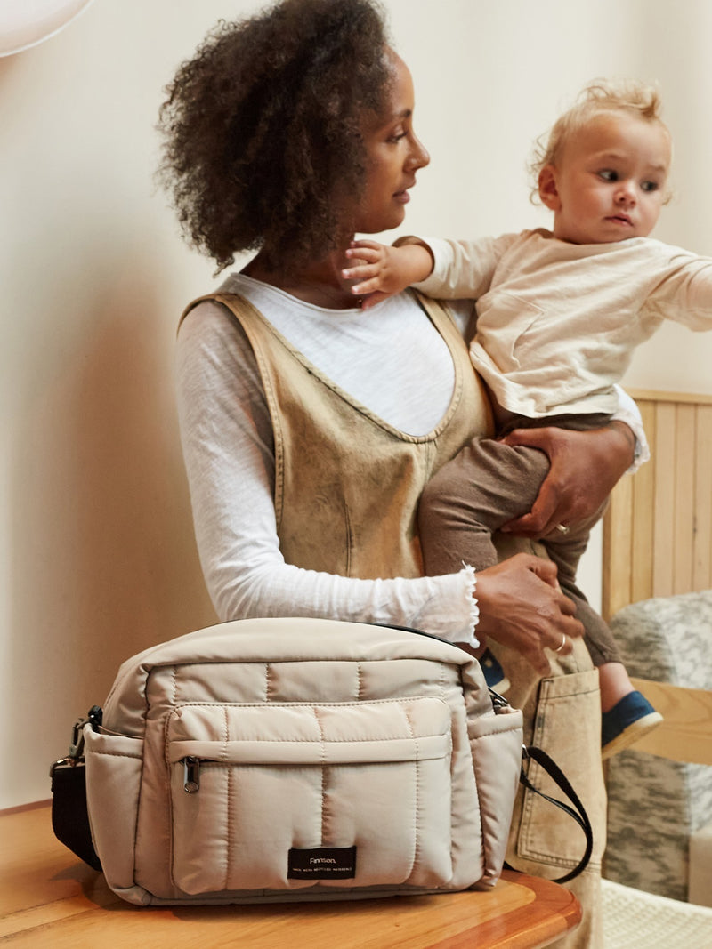 Finnson: Freya Eco Oversized Stroller Organiser With Stroller Clips - Taupe