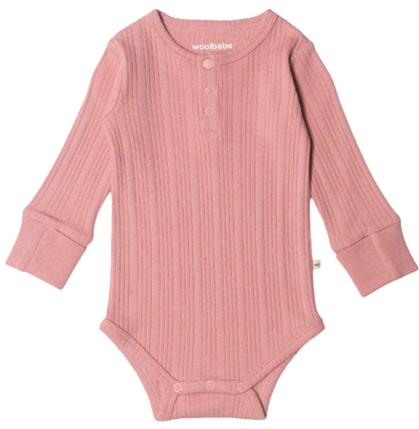 Woolbabe: Long Sleeve Henley Bodysuit - Dusk Marl (Newborn)