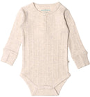 Woolbabe: Long Sleeve Henley Bodysuit - Natural Marl (Newborn)