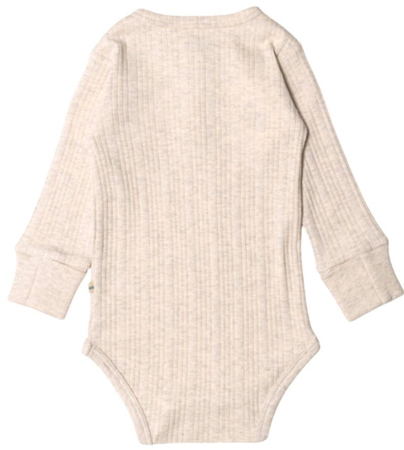 Woolbabe: Long Sleeve Henley Bodysuit - Natural Marl (Newborn)