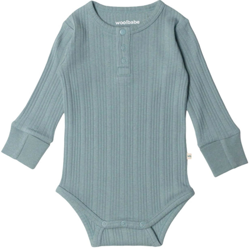 Woolbabe: Long Sleeve Henley Bodysuit - Tide Marl (Newborn)