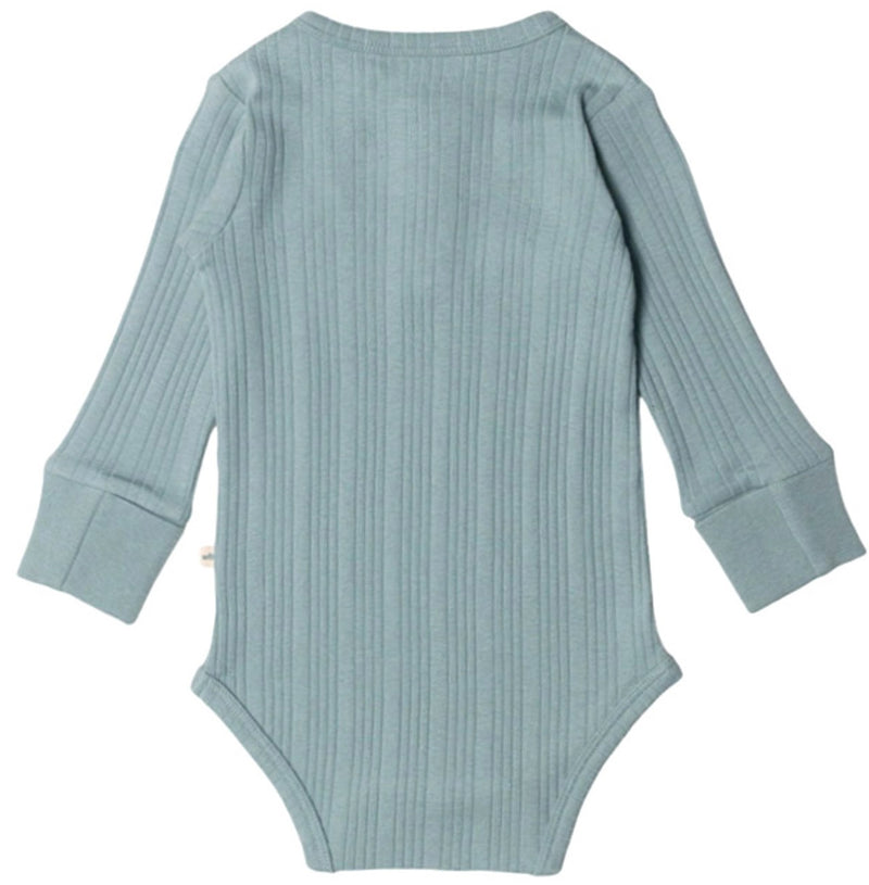 Woolbabe: Long Sleeve Henley Bodysuit - Tide Marl (Newborn)