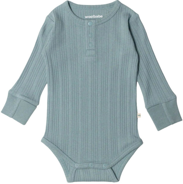 Woolbabe: Long Sleeve Henley Bodysuit - Tide Marl (3-6 months)