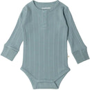 Woolbabe: Long Sleeve Henley Bodysuit - Tide Marl (2 years)