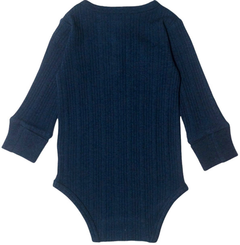 Woolbabe: Long Sleeve Henley Bodysuit - Tekapo Marl (Newborn)