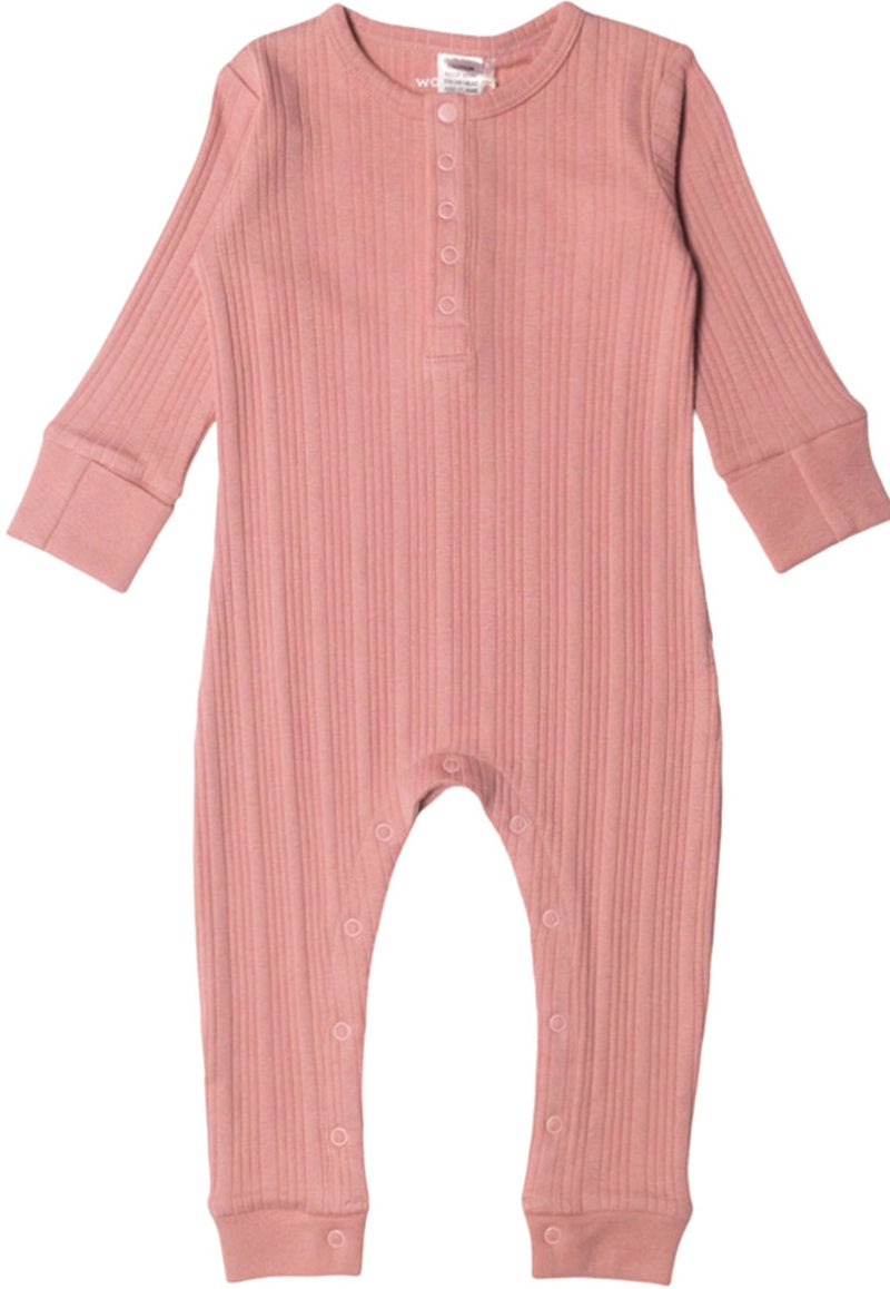 Woolbabe: Long Sleeve Henley Suit - Dusk Marl (3-6 months)