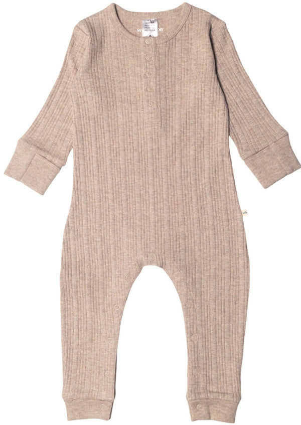 Woolbabe: Long Sleeve Henley Suit - Dune Marl (0-3 months)