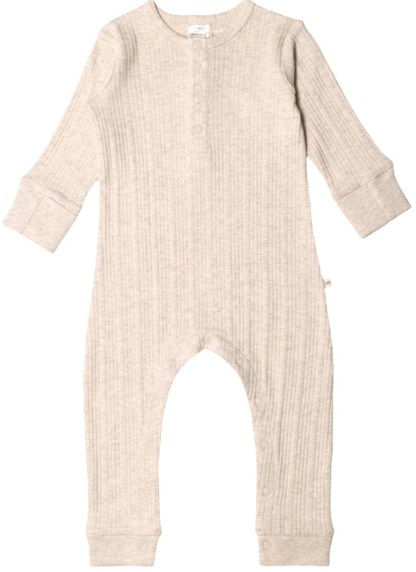 Woolbabe: Long Sleeve Henley Suit - Natural Marl (Newborn)