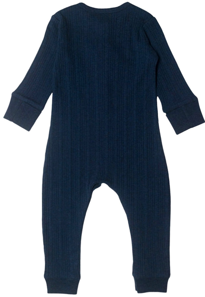 Woolbabe: Long Sleeve Henley Suit - Tekapo Marl (1 year)