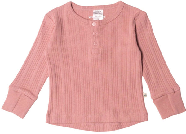 Woolbabe: Long Sleeve Henley Top - Dusk Marl (Newborn)