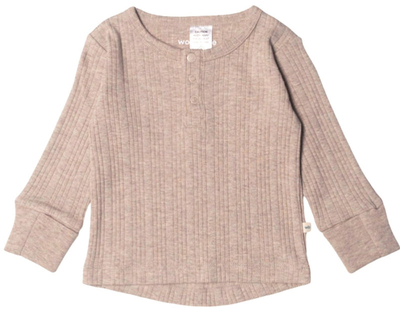 Woolbabe: Long Sleeve Henley Top - Dune Marl (0-3 months)