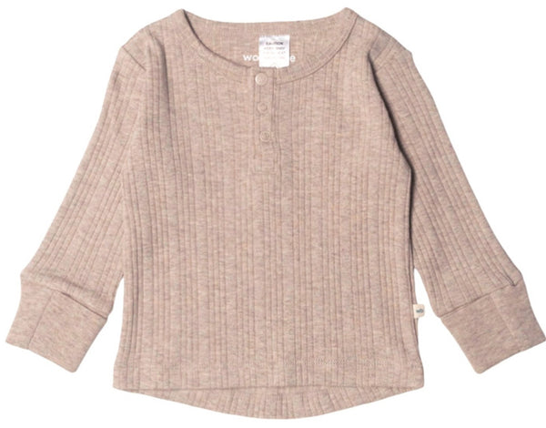 Woolbabe: Long Sleeve Henley Top - Dune Marl (3-6 months)