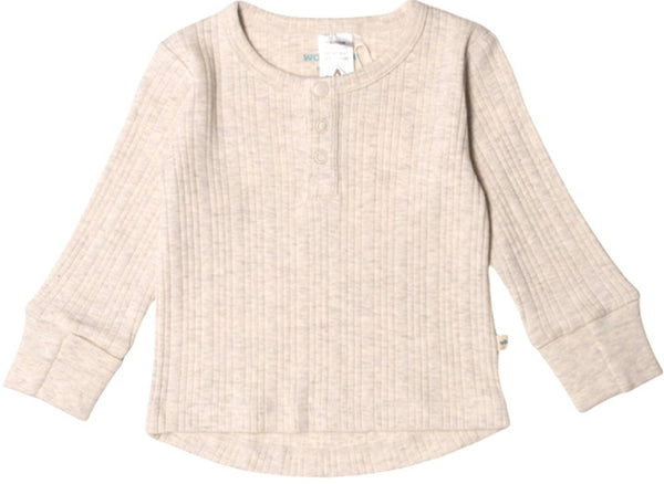 Woolbabe: Long Sleeve Henley Top - Natural Marl (Newborn)