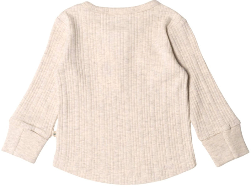 Woolbabe: Long Sleeve Henley Top - Natural Marl (Newborn)