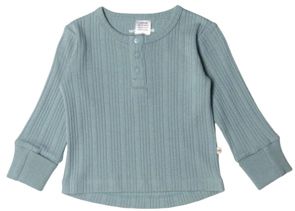 Woolbabe: Long Sleeve Henley Top - Tide Marl (0-3 months)