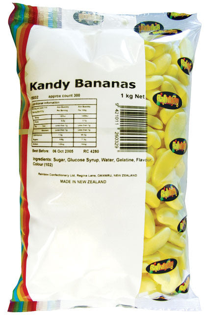 Rainbow Confectionery: Kandy Banana Lollies 1kg (Bulk)