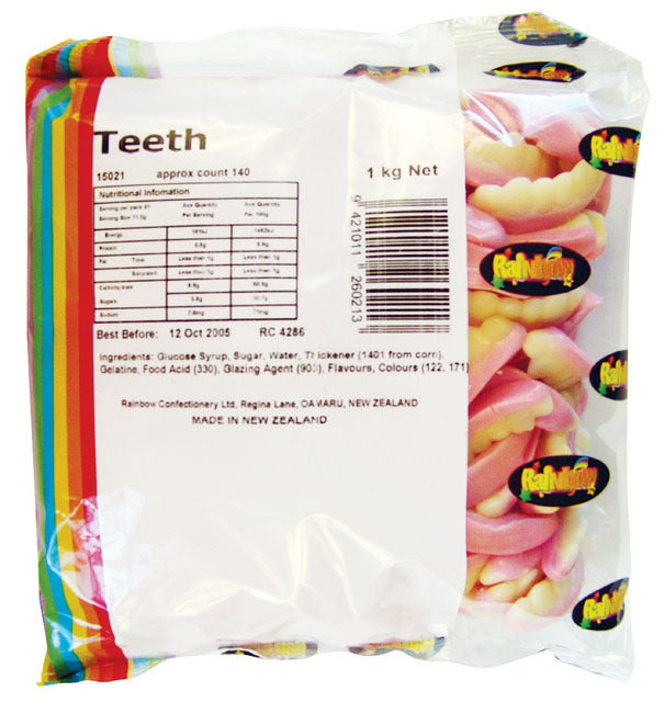 Rainbow Confectionery Teeth Lollies Bulk Bag 1kg
