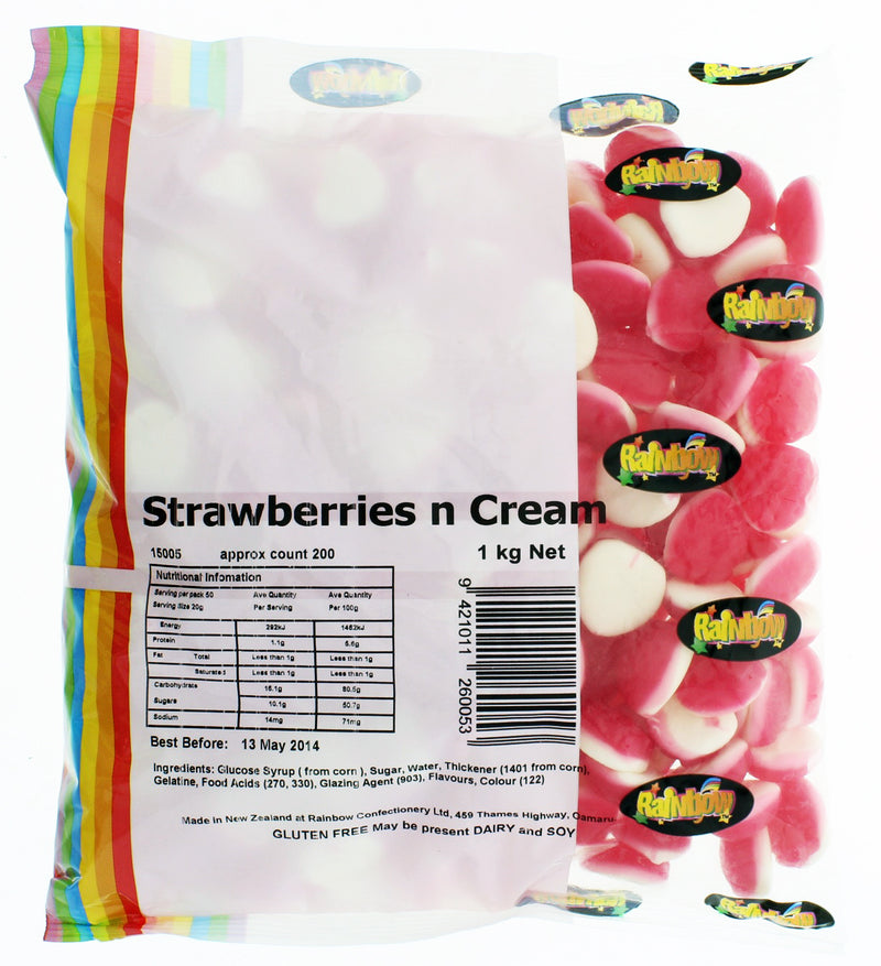 Rainbow Confectionery Strawberries n Cream Lollies Bulk Bag 1kg