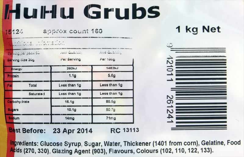 Rainbow Confectionery: Huhu Grubs Lollies 1kg (Bulk)